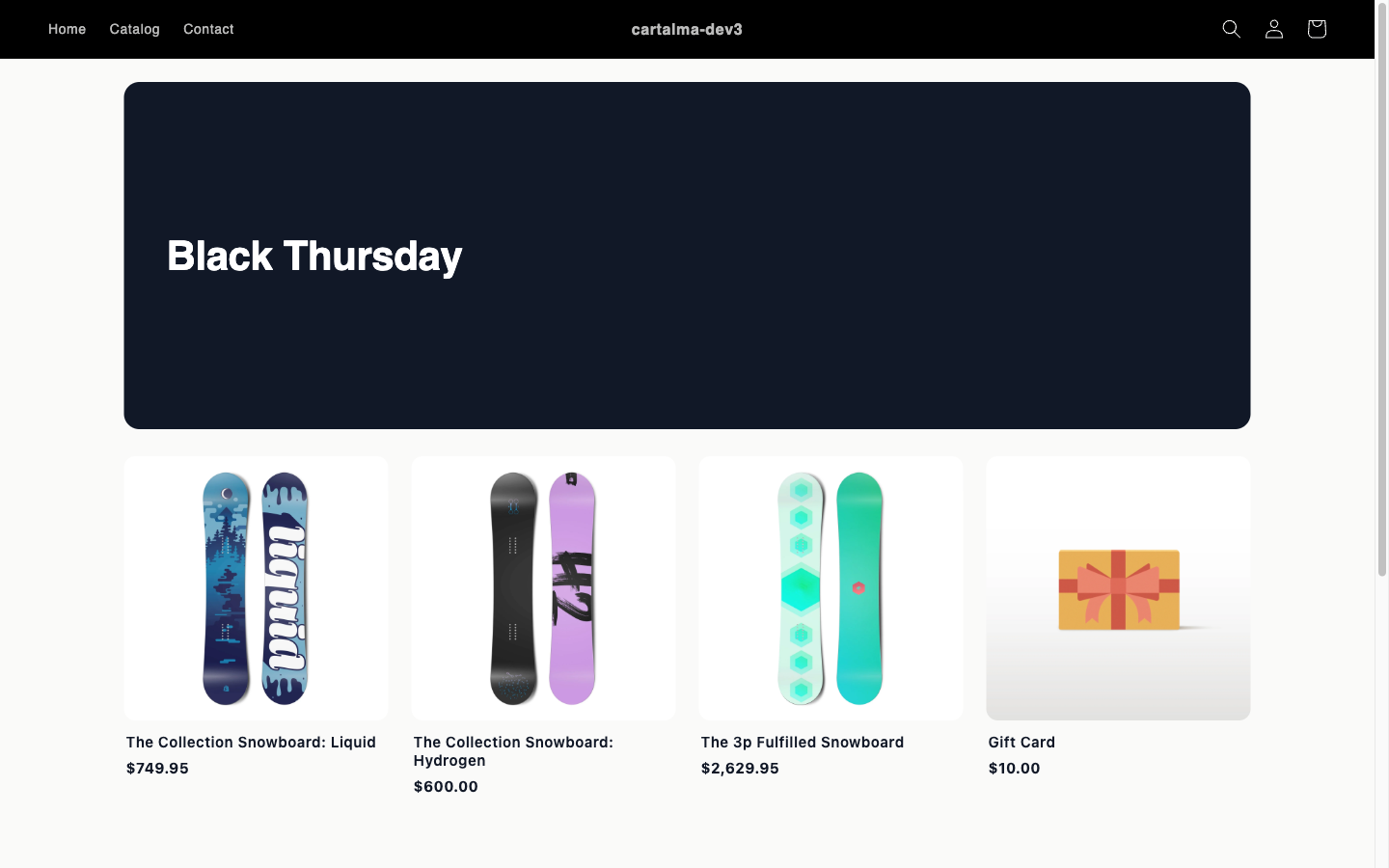 A seasonal campaign landing page on the storefront with a full-bleed hero and the product grid below